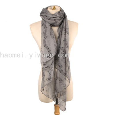 Printed Scarf Voile Music Scarf Fashion All-Match Music Score Pattern in Stock
