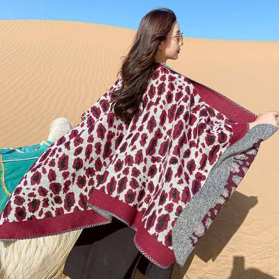 Autumn and Winter New Desert Travel Dual Purpose Scarf Leopard Print Summer Air-Conditioned Room Warm Talma Thickened Split Cloak