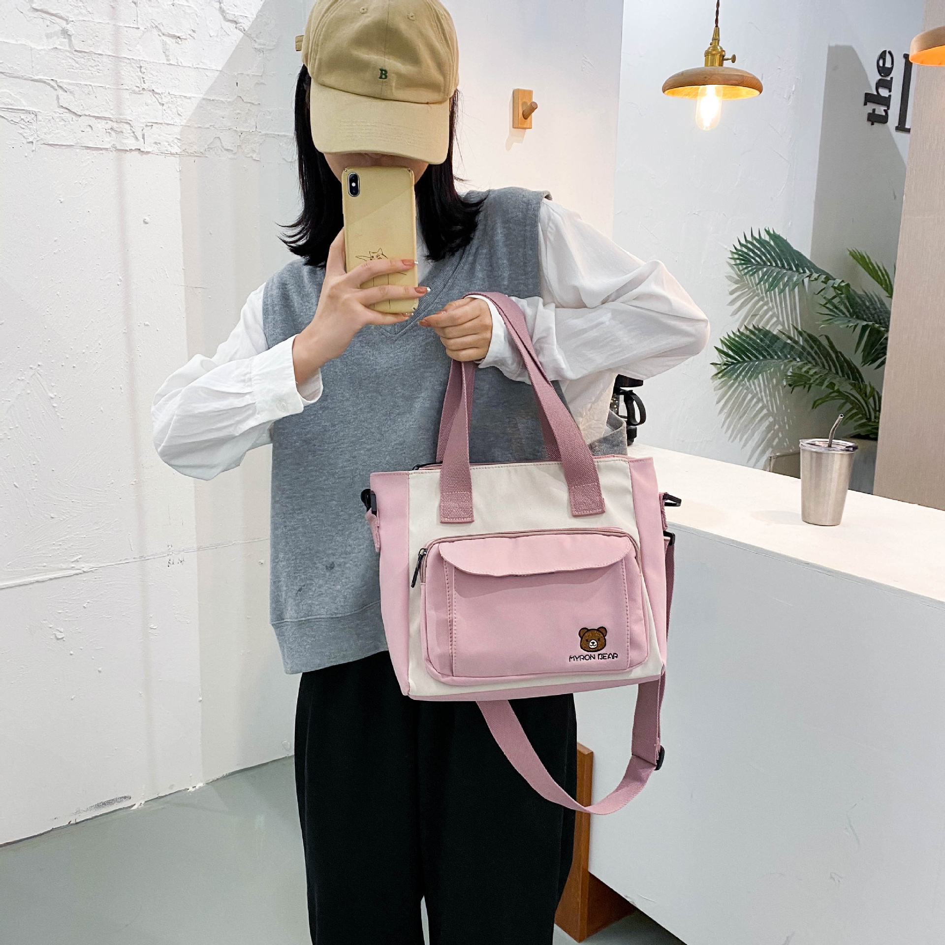 日系原宿少女chic软妹单肩尼龙包韩国ins可爱小熊古着感斜挎包
