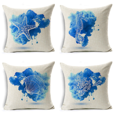 Exclusive for Cross-Border Marine Life Pillow Cover Seahorse Shell Cushion Cover Linen Pillow Amazon