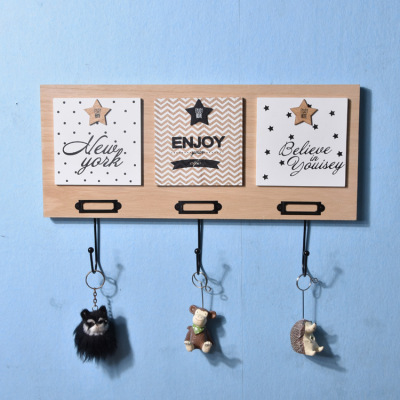 European Style Wall Hanging Distressed Retro Wood Three Hooks Creative Home Wall Decoration Letters Crafts Wholesale