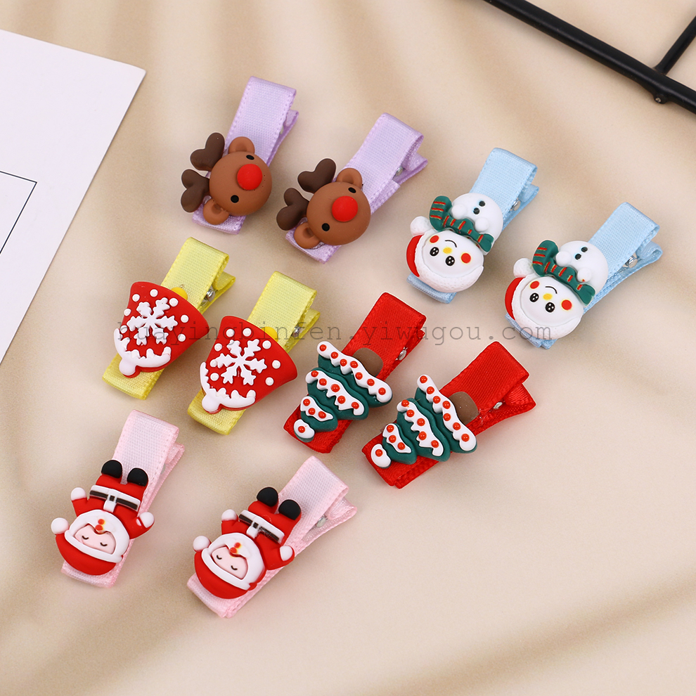 树脂圣诞发夹圣诞节饰品发卡可爱公主发饰女童宝宝头饰顶夹边夹女