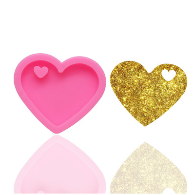 DIY Silicone Mirror Epoxy Heart Keychain Mold Crystal Love Fondant Cake Decoration Baking Mold