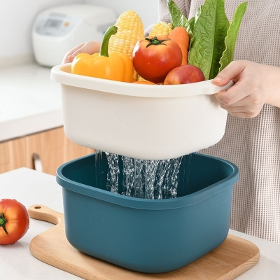 Y96-Double-Layer Hollow Fruit Basin Drain Basket Household Fruit Baskets Creative Plastic Vegetable Basket Kitchen Washing Basin