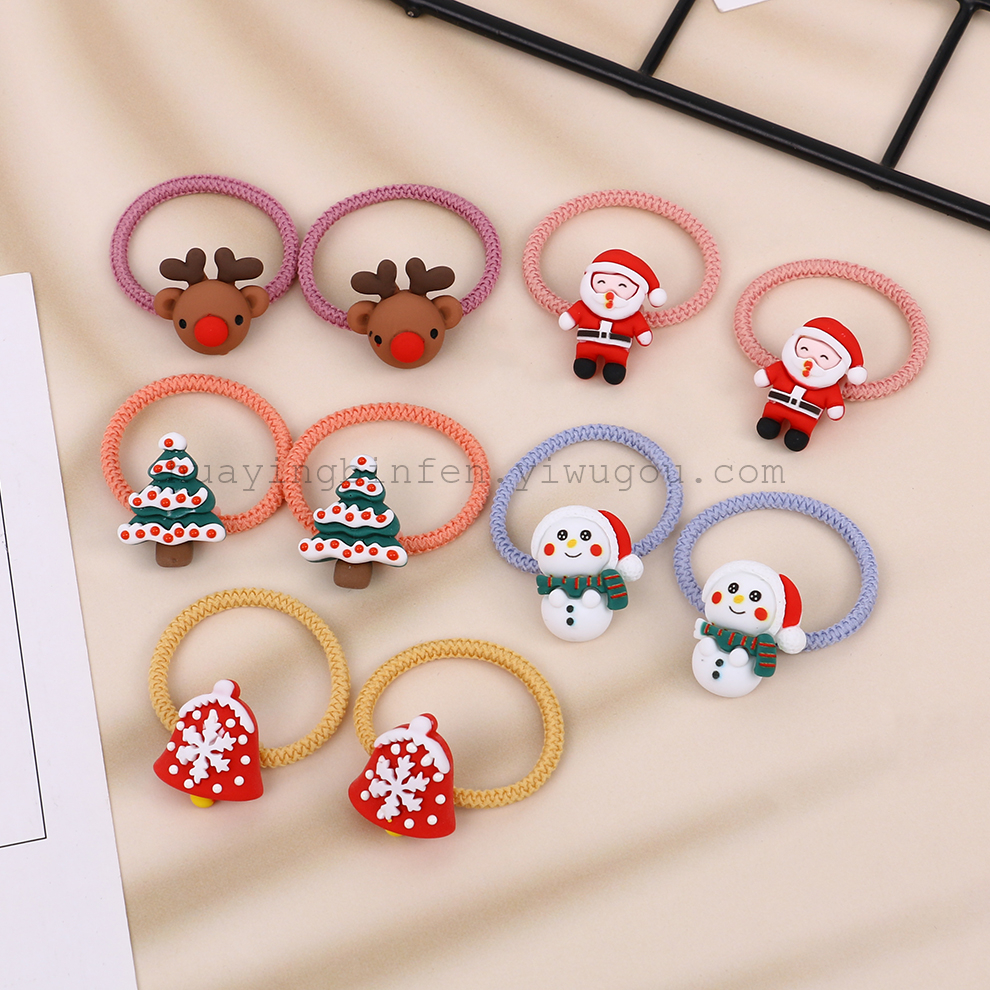 圣诞节女童发饰可爱扎小辫发圈圣诞老人麋鹿圣诞树雪人皮筋头绳