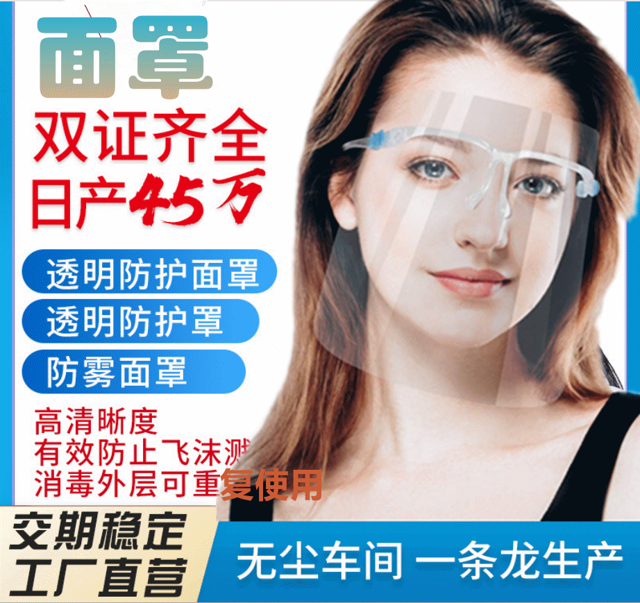 Factory in Stock and Ready to Ship Protection Quarantine Mask, Pet Double-Sided Anti-Fog Transparent Mask Glasses Frame Protective Mask
