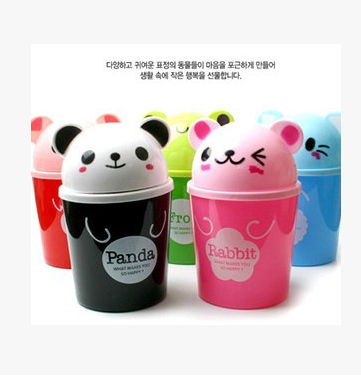 Office Desk Surface Panel Small Trash Can Animal Storage Bucket Plastic Cartoon Creative Small Wastebasket Mini Cute with Lid