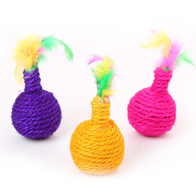 20019 Pet Supplies Cat Toy Sisal Mine Ball with Feather Scratching and Biting Cat Factory Spot Cross-Border Wholesale