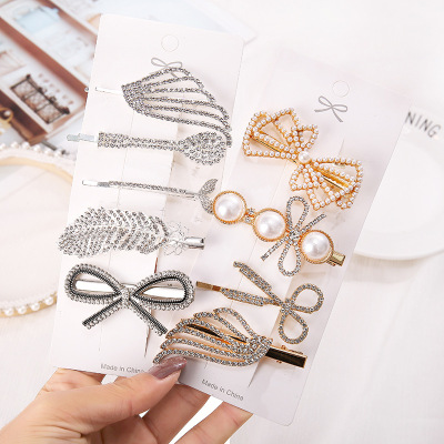 2020 New Korean Style Rhinestone Girl Barrettes Pearl Ins Side Clip Bang Clip Hairpin Hair Ornaments Wholesale