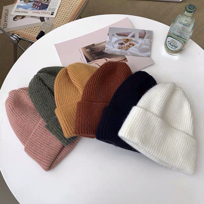 Winter All-Matching Knitted Hat Winter Curling Korean Wool Pure Color All-Matching Beanie Hat