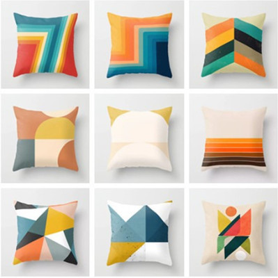 Auto Lumbar Cushion Cover Peach Skin Fabric Geometric Pattern Creative Home Polyester Pillow Cover Custom Yiwu Pillow Factory