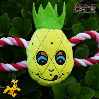 Dog Toy Wholesale Eight-Character Cotton String Plush Fruit Pineapple Doll Pet Bite Sound Toy