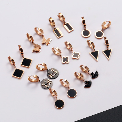 Titanium Steel Earrings for Women 2018 New Korean Trendy Anti-Allergy Temperament Rose Gold Titanium Steel Ear Studs Minimalism Personality Earrings