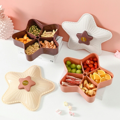 X10-0275-3 Household Creative Nuts Dried Fruit Tray Compartment with Lid Storage Box Candy Box Fruit Plate Snack Box