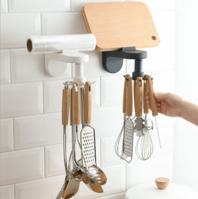 Kitchen Hook Punch-Free Wall Hanging Kitchen Spatula Spoon Knife Storage Rotating Hook Kitchen Storage Rack