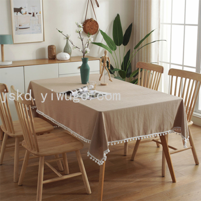 New Solid Color Fur Ball Christmas Tablecloth Tablecloth Minimalist Washed Cotton Banquet Table Cloth TV Cabinet Tablecloth Cover Towel
