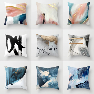 New Abstract Oil Painting Series Pillow Cover White Linen Printed Pillows Cushion Cover Customized Wholesale