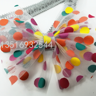 Japanese and Korean Children's Bow Sweet Colorful Polka Dot Headband Hair Band Handmade Fabric Flower Accessories