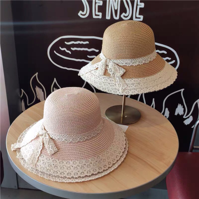 Hat Internet Popular Summer Lace Bow Beach Straw Hat Female Korean Style Fresh Holiday Summer Hat Sun Protection Sun Hat