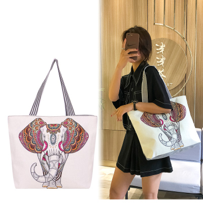 New Fashion Digital Printing Elephant Shoulder Bag Youth Tote Bag Portable Big Bag Large Capacity Lightweight Canvas Bag