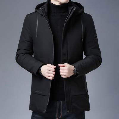 Winter New Warm Coat Men's down Cotton-Padded Coat Thickened Detachable Hat Mid-Length Cotton-Padded Coat Casual Coat