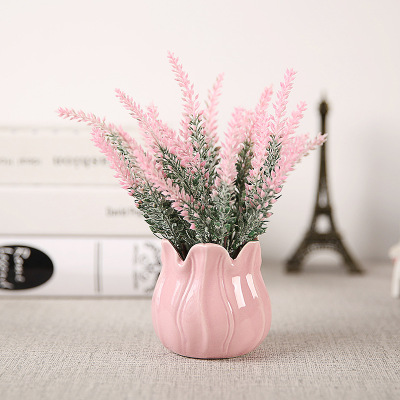 Rose Flower Pot Ceramic Furnishings Ornaments Romantic Valentine's Day Lavender Girlfriend Gift Green Plant Pot Fake Flower Pot