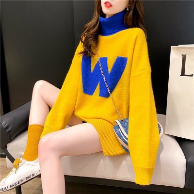 Thickened New Women's Pullover Loose High Collar Mid-Length Korean Style Autumn and Winter Women's Hong Kong Style 2020 Soft and Glutinous Sweater