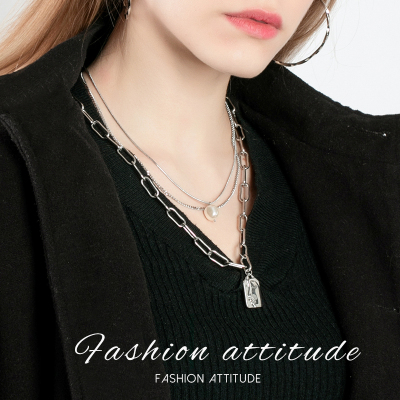 2021 New Korean Style Titanium Steel Necklace Multi-Layer Choker Sweater Chain Letter Necklace Factory Direct Sales Wholesale Necklace