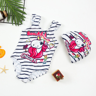 Children's One Piece Swimsuit Baby Girls' Korean-Style Cute Printed High Elastic Sunscreen Swimsuit Baby Hot Spring Bathing Suit