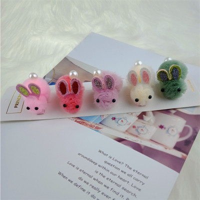 The New Cute Animal Children Small Hairclip Bunny Princess Tiara Fabric Shiny Duckbill Clip Ornament