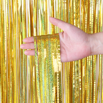 Factory Direct Supply 1*1M Laser Tinsel Curtain Birthday Party Background Wall Decoration Party Decoration Rain Silk