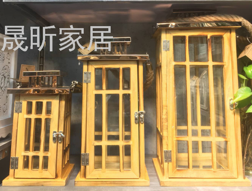 美式北欧简约做旧艺术手提蜡烛香薰烛台木风灯客厅卧室摆件