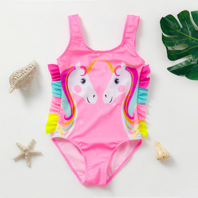 Children's Swimsuit Girls' Cartoon Unicorn One-Piece Swimsuit Ruffled Girls Swimwear 9069