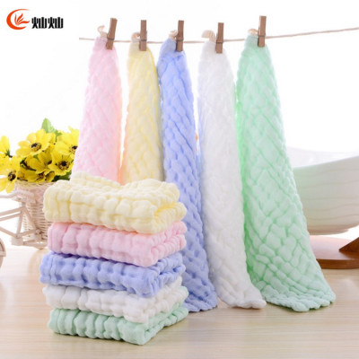 Six-Layer Seersucker Plain Pure Cotton Washed Soft Square Towel Pleated Children's Gauze Towel Baby Bibs Wholesale