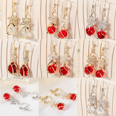 2021 New Red Pearl Earrings Wholesale Eardrops Agate Stone Eardrops Factory Direct Sales Long Earrings Red Ornament