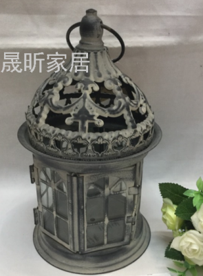 American Nordic Simple Distressed Art Portable Candle Aromatherapy Candlestick Wooden Storm Lantern Living Room Bedroom Decoration