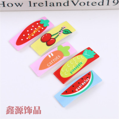 Japan and South Korea Internet Hot Same Fruit Cartoon Children Barrettes Rectangular Printing Hairpin Headdress Ornament