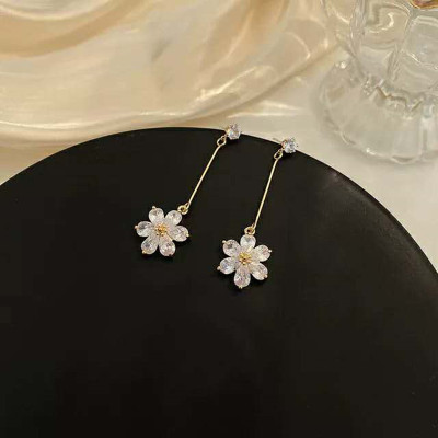 Sterling Silver Needle IU Same Style Earrings Flower Zircon Earrings for Women Full Moon Earrings for Women