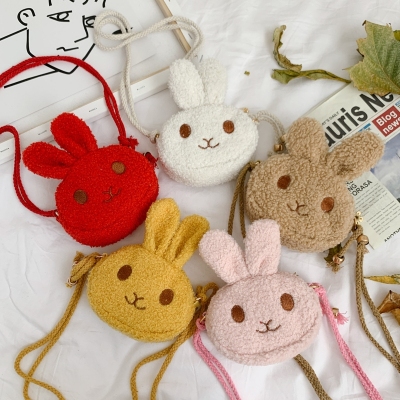 2020 Autumn and Winter New Korean Style Plush Children's Bags Cute Bunny Baby Shoulder Messenger Bag Princess Coin Purse
