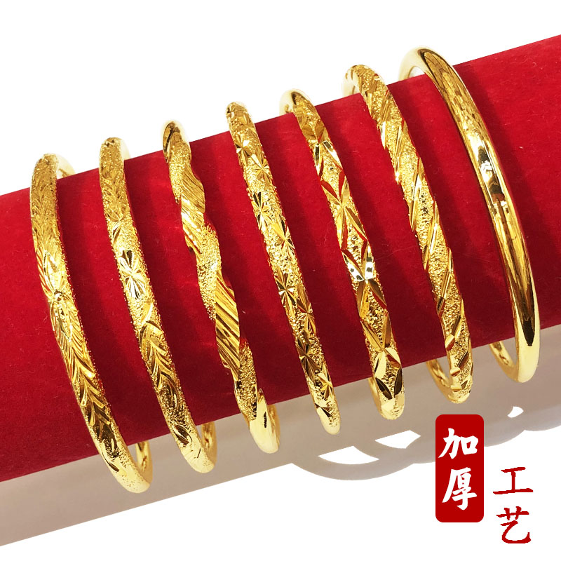 沙金手镯女士圆棒推拉仿黄金色真镀金可调节手环批发黄铜源厂家