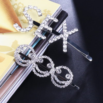 European and American Foreign Trade Smiley Face Letter Side Clip Bangs Internet Influencer Hair Clip Crystal Diamond Ins Clip Cross-Border