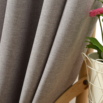 Living Room Bedroom Bay Window Hotel Engineering Solid Color Linen Cotton Linen Thickened Shading Curtain Curtain Wholesale Zero Scissors