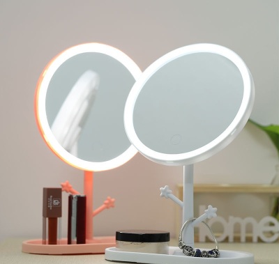 Mini Led Make-up Mirror Electrodeless Dimming USB Rechargeable Female Dressing Mirror Portable Mirror with Light