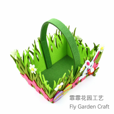 Non-Woven Fabric Felt Cloth Crafts Basket of Grass Rabbit Egg Carrot Green Grass Flowers Easter
