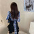 Autumn New Retro Hong Kong Style Chiffon Stitching Lace Edge Tie-Shoulder Floral Shirt Women French Style Trendy Long Sleeve Top