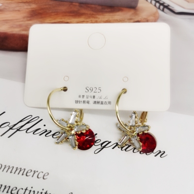 Sterling Silver Needle Korean Autumn Winter Red Pearl Earrings Women's Fashion Socialite Temperamental Earrings 2020 New Fashion Earrings