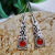 Rongyu Wish Cross-Border Plated 925 Vintage Silver Curved Wire Red Agate Earrings Inlaid Blue Lapis Lazuli Creative Earrings