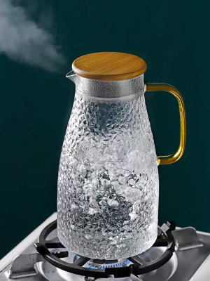 Cold Water Bottle Glass High Temperature Resistant Household Large Capacity Cold Water Bottle Teapot Set Hammer Pattern Explosion-Proof Heat Resistant Kettle