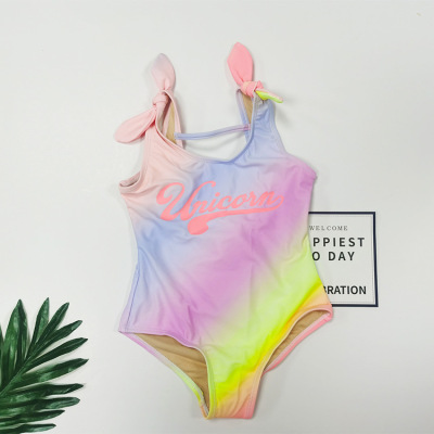 Foreign Trade Children's Swimsuit Girls' Siamese Cute Gradient Color Swimsuit Medium and Small Children Baby Hot Spring Vacation Swimsuit