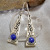 Rongyu Wish Cross-Border Plated 925 Vintage Silver Curved Wire Red Agate Earrings Inlaid Blue Lapis Lazuli Creative Earrings